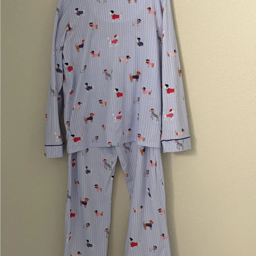 Bed Head Pajamas Blue Stripe Set Women’s French Pup Dogs Size Medium - Picture 3 of 12